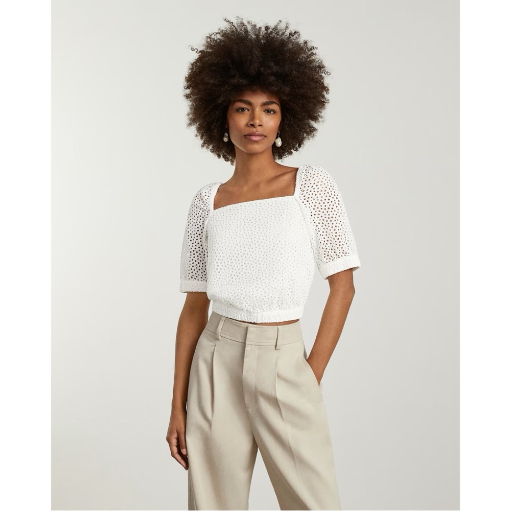Everlane Eyelet Puff Sleeves Top in White NWT